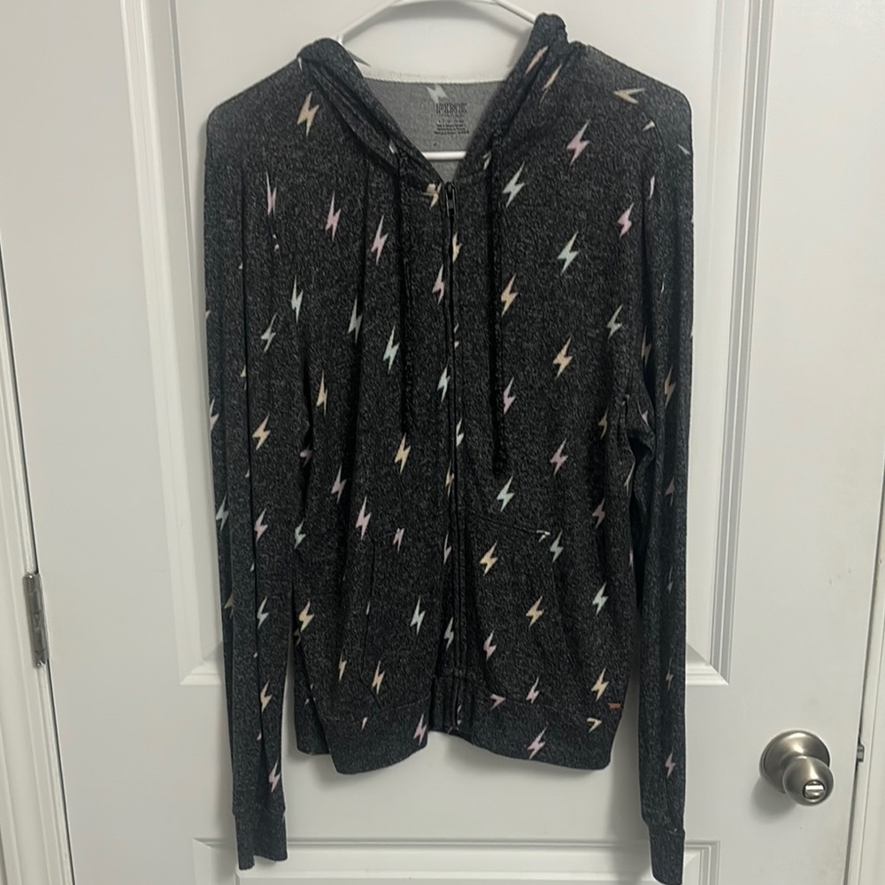 PINK Victoria's Secret Black and Pink Zip-Up Sweater